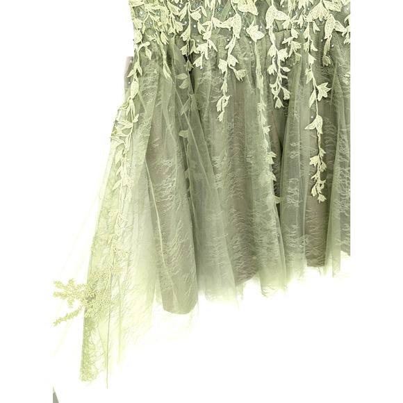 Sage Green Coquette Forest Fairy Lace Tulle Sheer Embellished Corset Dress 18 - Picture 6 of 15